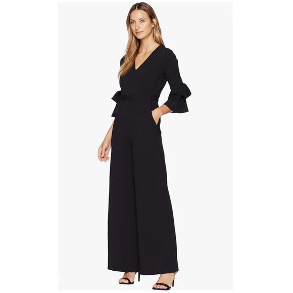Donna Morgan Women's Black V Neck Jumpsuit with Bell Sleeve - Picture 1 of 6